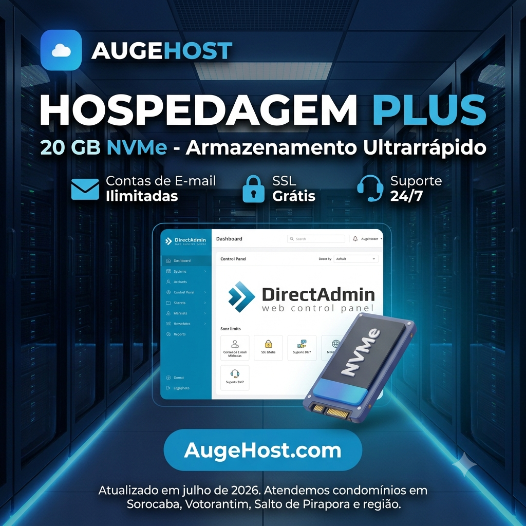 Hospedagem Plus — 20 GB NVMe com DirectAdmin